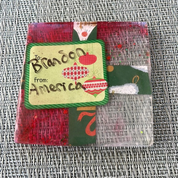 XMAS Handmade Festive Funny Holiday Square Coaster Set and Holder - Picture 5 of 17